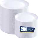 BUCLA 200PCS White Plastic Plates - Heavy Duty White Disposable Include 100 Dinner 10inch & 100 Dessert 7inch Plates, Ideal for Wedding&Party