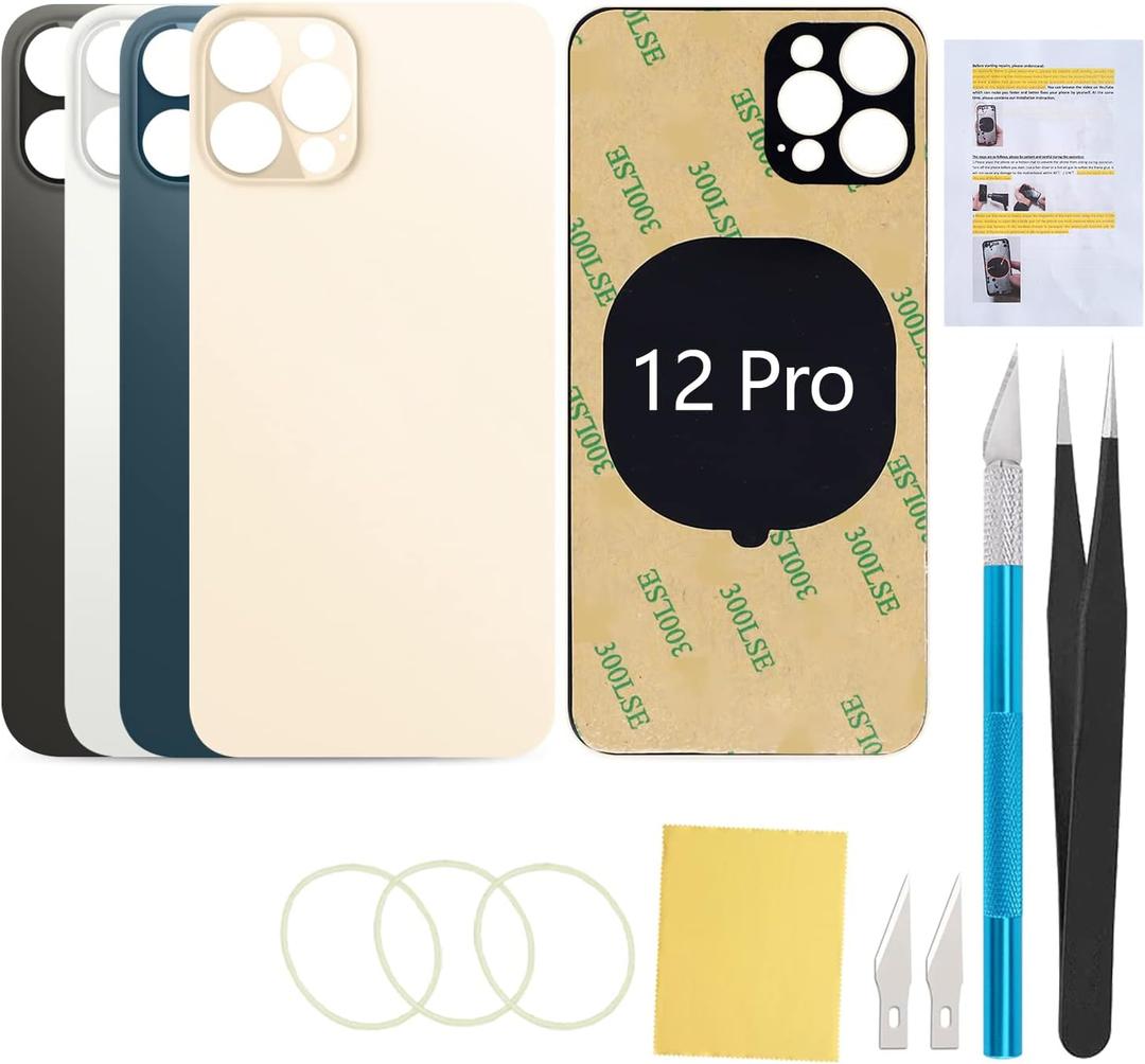 Back Rear Screen Glass Replacement Cover Compatible with iPhone 12 Pro 6.1-Inches All Carriers (Gold)
