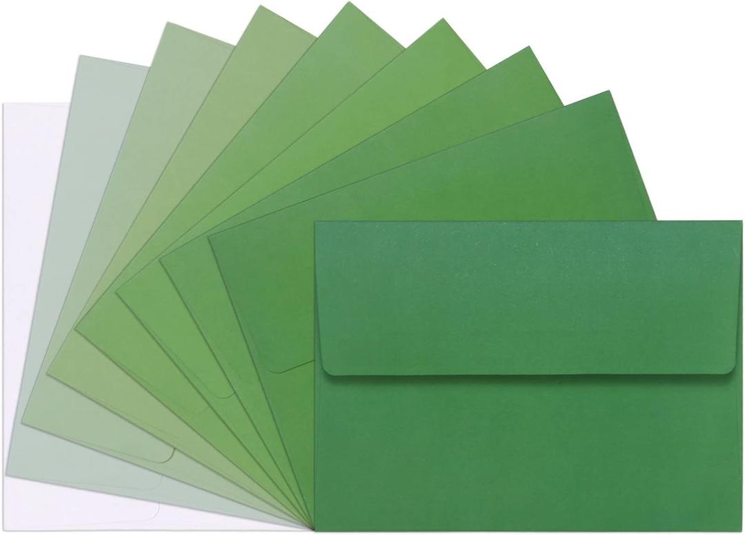 18-Pack Green 5x7 Self Seal A7 Envelopes - Gradient Colored, Fade Out Green - Perfect for Invitations, Letters, Photos, Thank You Cards, Wedding
