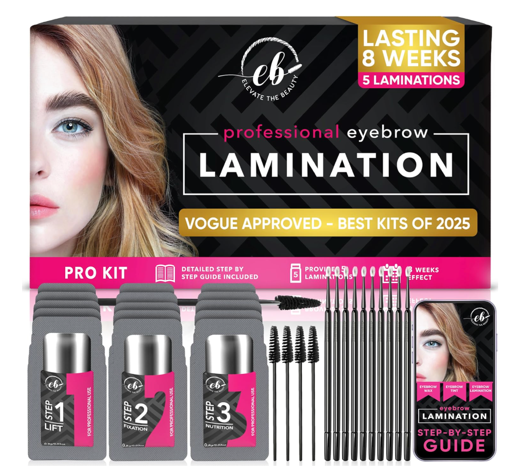 Elevate the Beauty Professional Brow Lamination Kit | Eyebrow Lamination Kit for Professional or DIY Use | 5 Laminations with Individual Sachets | Training Ebook & Brushes Included
