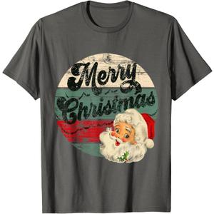 Vintage Santa Claus Merry Christmas Face Old Fashioned T-Shirt S