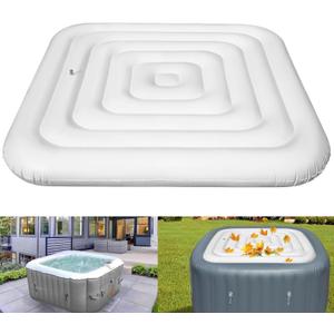 Inflatable Hot Tub Cover for Square Hot Tub with Outdoor Inflatable Energy Saving and Rain Protection Overflow Cover for 4-6 Person Square 5.4FT