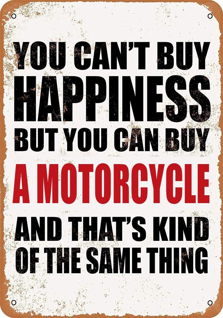 Motorcycle Decor Motorcycle Metal Tin Sign You Can't Buy Happiness But You Can Buy Motorcycle Wall Art Garage Signs For Man Man Cave Decoration 8x12 Inch