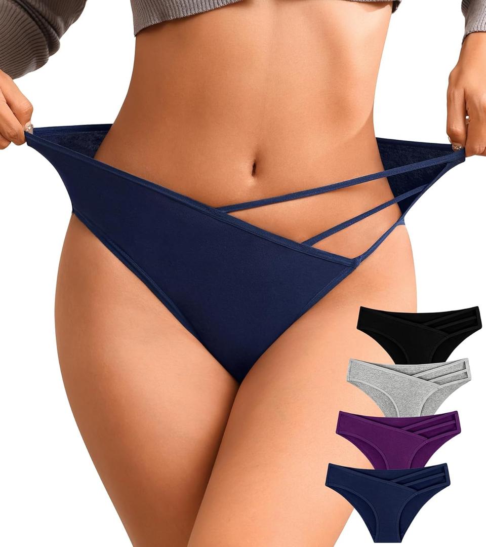 3 x OLIKEME Womens Underwear Cotton Bikini Panties Hig Cut Hipster Breathable Stretch Briefs (L)
