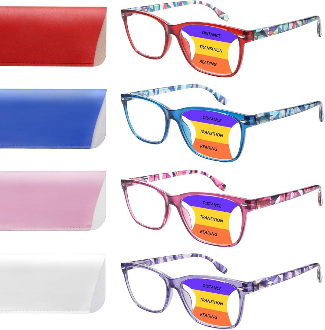 Progressive Multifocus Reading Glasses for Women, Blue Light Blocking Ladies Computer Readers with Spring Hinge, Magnification Strength +2.5