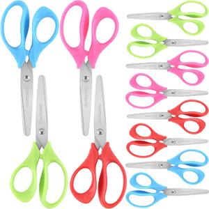 5" Kids Scissors,12 Pack Safety Children Scissors,Stainless Steel Blades Comfort-Grip Handles Small Craft Scissor for Kids,Great for DIY,Arts,Home,School Classroom Student Use Assorted Colors (Right-handed 12pack Pink,green,blue,red)