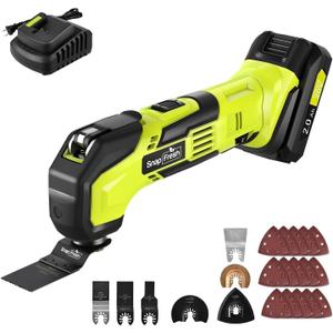 SnapFresh Oscillating Multi Tool Cordless, 20V DIY Tool Kit, 6 Speed, 3.2Oscillation Angle, Quick-Lock Replaceable, 24pcs Accessories, Battery & Fast Charger, For Scraping, Blades Sanding, Cutting