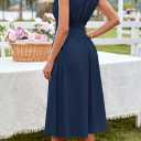 GRACE KARIN Womens Summer Casual Dress, Business Office Work Dresses, Cap Sleeve Zipper Front Flowy Midi Dress with Pockets (Blue, XXL)