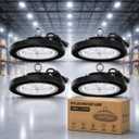 300W-4Pack UFO LED High Bay Light,30000lm 6000K Daylight 2000W Equivalent with US Plug Cable LED Garage Lights Commercial Warehouse Area Light Workshop Garage Factory Lowbay Area Lighting