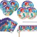 Ariel Birthday Party Supplies, 20 Plates, 20 Napkins and 1 Tablecover for Girls Little Mermaid Party Decorations