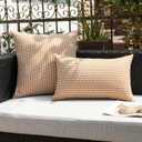 Kevin Textile Outdoor Waterproof Throw Pillow Covers Pack of 2 Boho Farmhouse Decorative Lumbar Cushion Covers for Garden Patio Tent Balcony Bench Couch Sofa 12x24 Inch, Light Brown