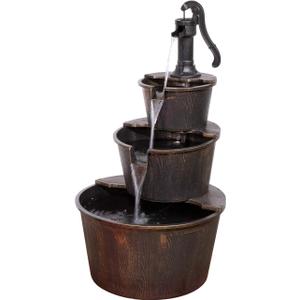 Alpine Corporation TEC234BR Outdoor Floor Tiered Rustic Pump and Barrel Water Fountain, Old-Fashioned Waterfall, 40", Brown
