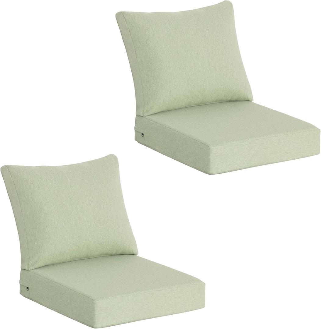 Outdoor Deep Seat Cushions Set of 2, 24x24 Inch, Sage Green