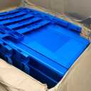 Storage and Packing Plastic Tote Crate Attached Lid Flip Top, 27"x16.9"x12.5", Storage Bins With Lids, Plastic Stackable Organization Crates For Home, Closet Space Saving,