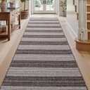 DEXI Hallway Runner Rug 3.3x8, Woven Braided Farmhouse Runner Carpet Indoor, Absorbent Thin Long Entryway Runners for Kitchen, Laundry Room, Patio Entrance, Striped Grey, 39" X 120'' (Runner)