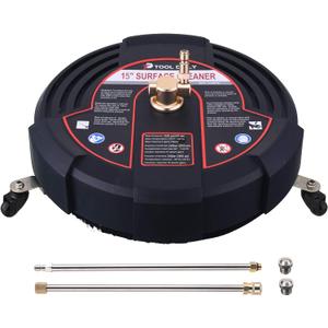 Tool Daily 15 Inch Pressure Washer Surface Cleaner Attachment with Wheels, with 2 Power Washer Extension Wands and 2 Replacement Nozzles, 3600 PSI, Black