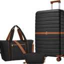 Kono Luggage Sets 3 Piece, Expandable 28 Inch Luggage with Spinner Wheels, Lightweight & Anti-Scratch PC+ABS Hardshell Travel Rolling Suitcase Large Checked Luggage with Tote Bag, Black/Brown
