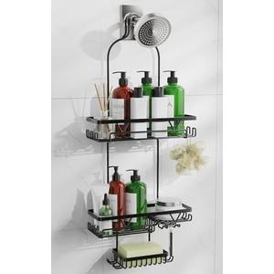 DAOYA Shower Caddy Hanging, Anti-Swing Over Head Shower Caddy, Rustproof Bathroom Organizer with Soap Holder & Hooks