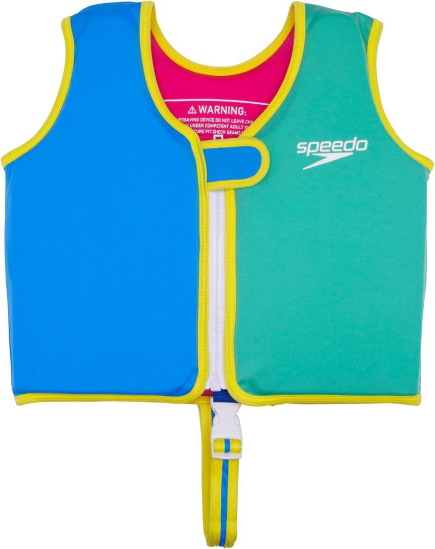 Speedo Kids' Begin to Swim Flotation Classic Life Vest UPF 50 (Medium, Bondi Blue/Fake Green)