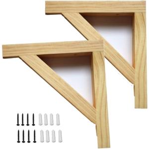 Wood Selves Bracket,Solid Wood Triangle Bracket, Clapboard Bracket, Wall Shelf,Fits Both 12 or 14 Inch Deep Shelves,Supports Pendant Lamp Kit,Including Fixing Device Screw,Pack of 2 (12 inch)
