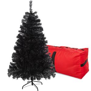 4FT Artificial Black Christmas Tree, Small Halloween Tree with 450 PVC Branch Tips & Foldable Metal Stand Seasonal Holiday Decoration