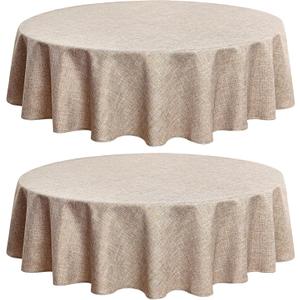 Fitable Faux Linen Round Tablecloths 60 Inches - 2 Pack Neutral Table Clothes Faux Burlap Table Covers for Kitchen, Dining, Party, Farmhouse, Picnic (Great for 20"-48" Round Tables, Nature)