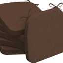 AAAAAcessories D-Shaped Chair Cushions, 2" Thick Dining Chair Pads with Ties and Removable, Machine-Washable Cover, 17" x 16", Set of 6, Brown
