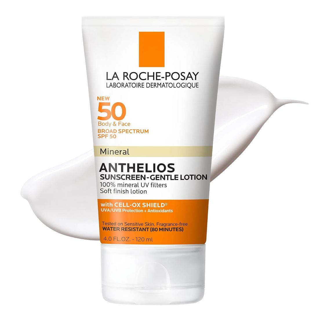La Roche-Posay Anthelios Mineral Sunscreen SPF 50 Gentle Lotion, Broad Spectrum SPF + Antioxidants, Face & Body Sunscreen, Titanium Dioxide & Zinc Oxide, Oxybenzone Free, Oil Free