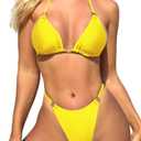 MIKETAI Sexy Bikinis for Women 2 Piece Bikini Spaghetti Strap Swimsuits Solid Color Bathing Swimwear Triangle Bathing Suit (Yellow, S)