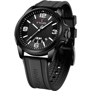 NAVIFORCE Waterproof Watch for Men Women, Analog Auto Date Military Sports Unisex Wristwatch,Silicone Strap (Black)