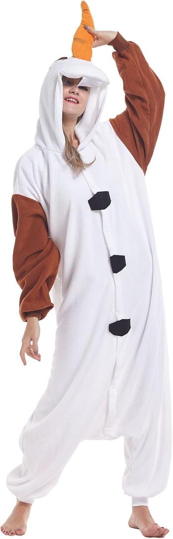 Adult Onesie Animal One Piece Pajamas Hollaween Costume Christmas Unisex Cosplay Sleepwear for Women Men (Olaf) XL