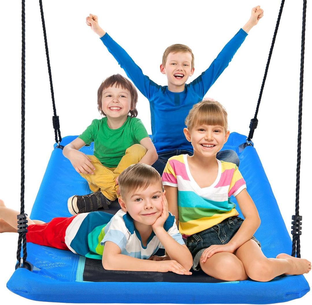 Trekassy 700lbs Large 60" Platform Tree Swing for Kids and Adults, Heavy Duty Waterproof & Anti-Fade Textilene Outdoor Swing Seat for Backyard with Adjustable Ropes + 2 Hanging Straps (Patented)