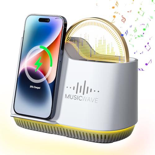 AUYLE Night Light Bluetooth Speaker, Touch Control Bedside Lamp with Dimmable Dynamic Colored Lights, 15W Wireless Charging Station, Phone Holder, Gifts for Girls Boys Women Gifts Room Decor