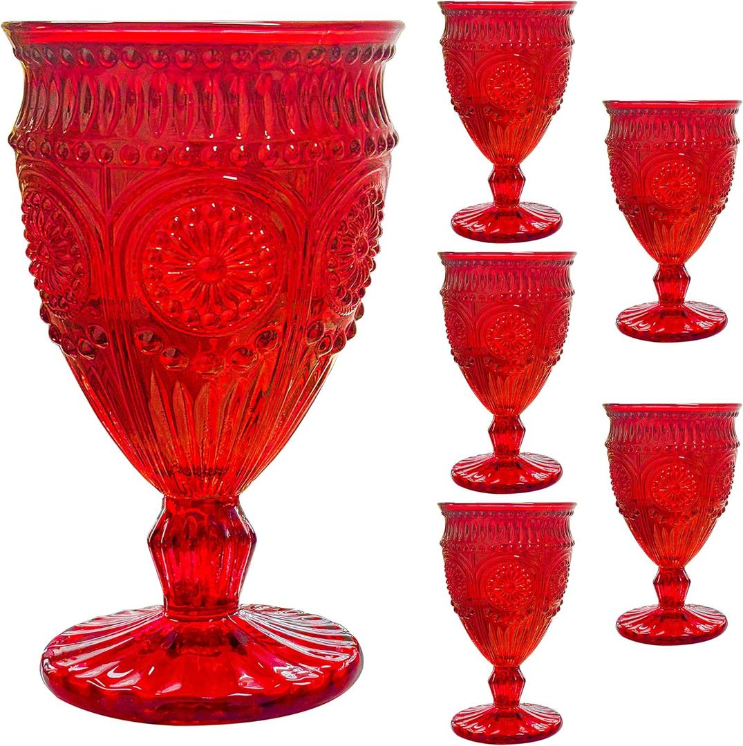 6 PCS Christmas Wine Glasses - Red Goblet Glasses, Deep Red Designs Blend Better With the Christmas Table Setting
