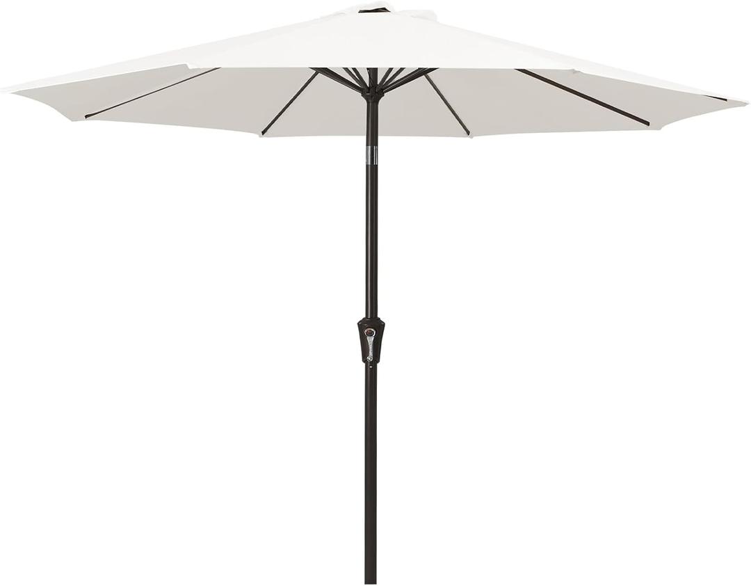 MEWAY 9ft Patio Umbrella Outdoor Table Umbrellas with Push Button Tilt and Crank, Market Umbrella 8 Sturdy Ribs for Deck, Garden, Pool and Backyard, Creamy-white
