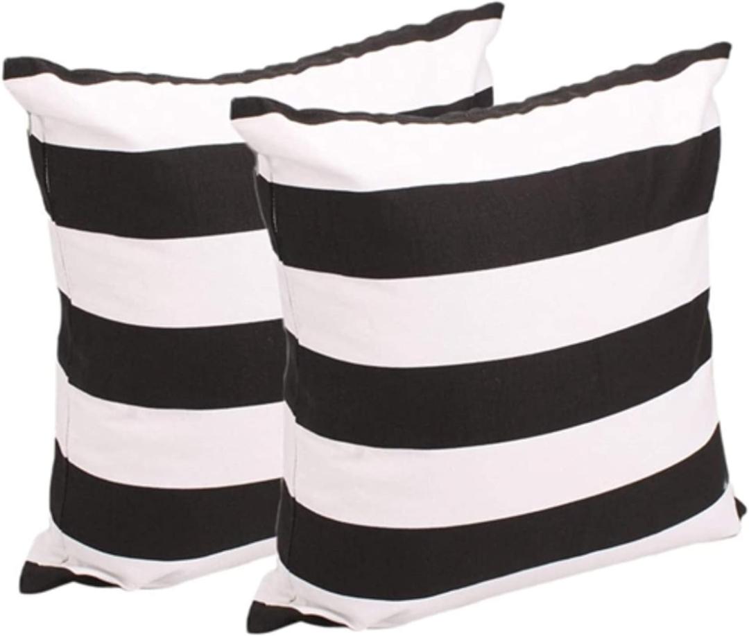Leaveland White and Black Stripe Set of 2 20x20 Inch Cotton Polyester Square Throw Pillow Case Decorative Durable Cushion Slipcover Home Decor Sofa Standard Size Accent Pillowcase