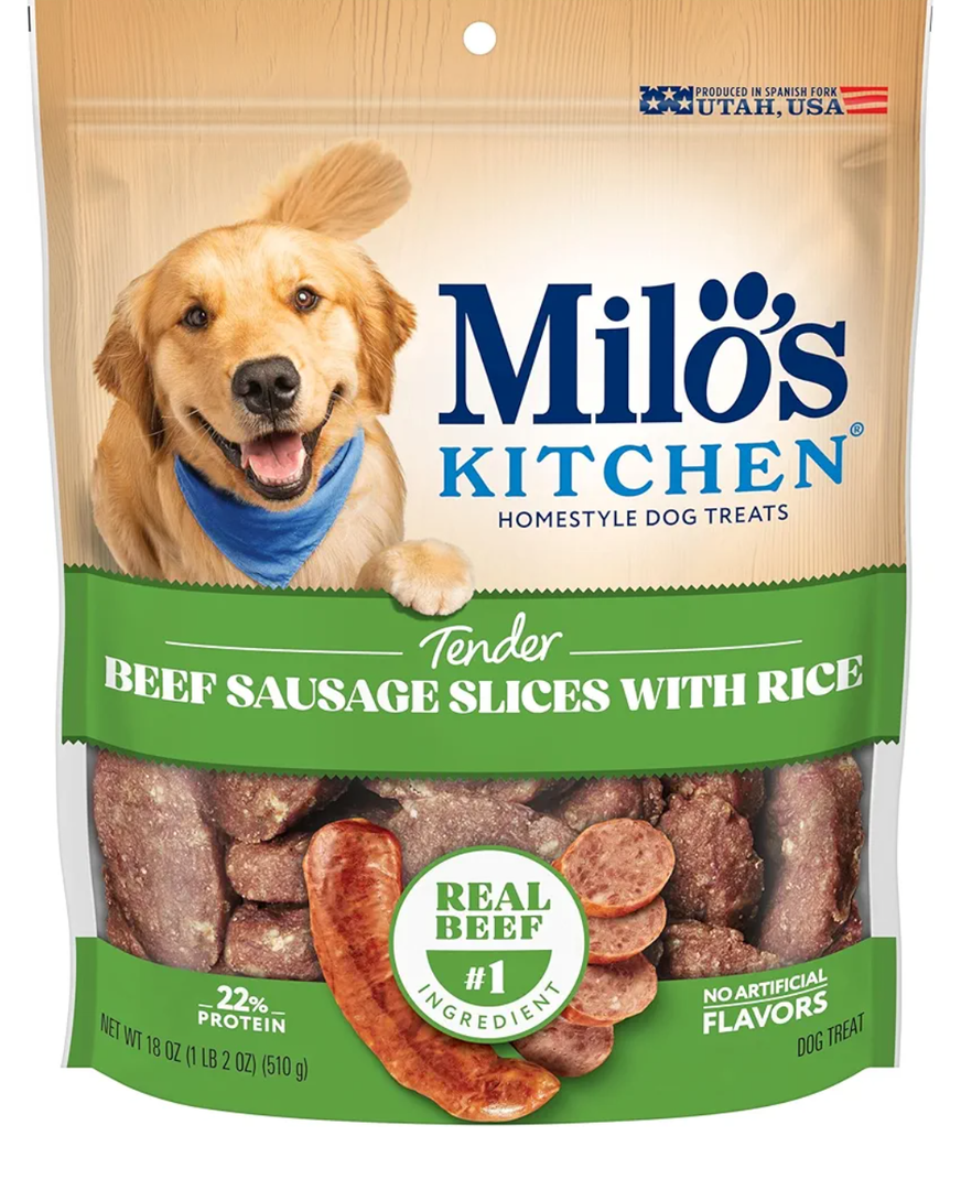 Milo's Kitchen Beef Sausage Slices With Rice Dog Treats, 18 Ounce(4 pack/box), Best By Sept 21, 2025