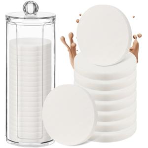 Dandat 20 Pcs Round Makeup Sponge with Acrylic Container Compact Powder Puff Cosmetic Sponge Round Foam Pad Beauty Face Makeup Foundation Powder Blender for Wet and Dry Dual Use(White)
