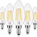 E12 LED Candelabra Bulbs 40 Watt Equivalent, 4W Vintage Candle Light Bulbs Dimmable, 470Lm Warm White 2700K B11 Edison Bulb, Filament Clear Glass Lamp Bulb for Chandelier Ceiling Fan (5 Packs)