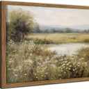 Framed Spring Wildflower Canvas Wall Art, Vintage Farmhouse Floral Print, Neutral Botanical Pictures Wall Decor, Rural Scenery Paintings Artwork for Living Room Bedroom 16x24 inch