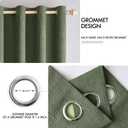 2 x MIULEE 100% Blackout Linen Textured Curtains for Bedroom Solid Thermal Insulated Olive Green Grommet Room Darkening Curtains & Drapes Luxury Decor for Living Room Nursery 52 x 63 Inch (2 Panels)