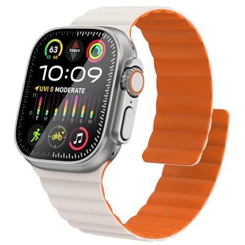 Fullife Silicone Magnetic Band Compatible with Apple Watch Ultra 3/2/1 Band 49mm for Men Women, Sport Solo Loop for Apple Watch Series 11/10 46mm, 9/8/7 45mm, SE3/6/5/4 44mm, 3/2/1 42mm Contrast Color, Pack 3