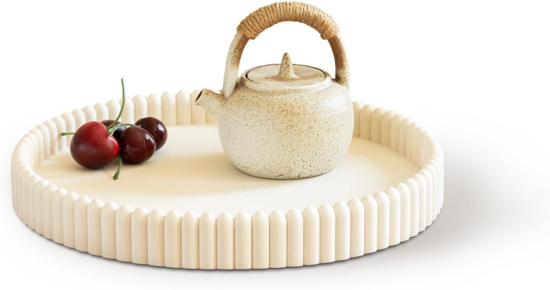Coffee Table Tray, Home Decor Round Tray, Concrete White Coffee Table Decor Trays, Serving Decorative Trays for Dining Table (11")