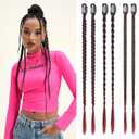 REECHO 6PCS Clip in Braid Hair Extensions for Women 14 Inch Clip in Braids Synthetic Braided Hairpieces for Daily Costume Party, Burgundy Red