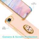 Fingic for iPhone 17e/ 16e Case, with 360 Rotatable Ring Holder Magnetic Kickstand, Shiny Plating Gold Edge Slim Soft TPU Shockproof Protective Cover for Women Men for iPhone 16e/ 17e 6.1",Rose Gold