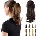 Ponytail Extension Long Curly Ponytail Hair Extension Natural Looking Synthetic Hairpiece for Women, Dark Brown & Dark Auburn Mixed