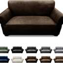 Loveseat Sofa Slipcover Leather Look Couch Covers for 2 Seater Couch Sofa 1-Piece Sofa Cover Stretch Furniture Protector with Elastic Bottom & Pockets(Loveseat, Coffee)