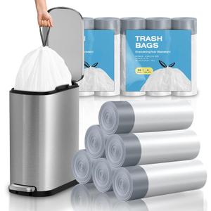 KSSKSS 2.6 Gallon Mini Drawstring Trash Bags, Small Garbage Bags by KSSKSS, Code a fit 10-15 Liter, 2.6-4 Gal, White Trash Bin Liners for Home Office Kitchen Bathroom Bedroom, 120 Counts
