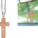 Car Hanging Ornament, Bling Cross Shiny Personality Decorative Rearview Mirror Pendant, Rust-proof and Fade-proof Stainless Steel Multifunctional Charms for Backpacks, for Most Cars (Gold)