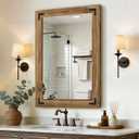 Wood Bathroom Mirror for Wall, 26"x38" Rustic Farmhouse Wood Framed Mirror for Bathroom Sink, Entryway, Living Room, Bedroom